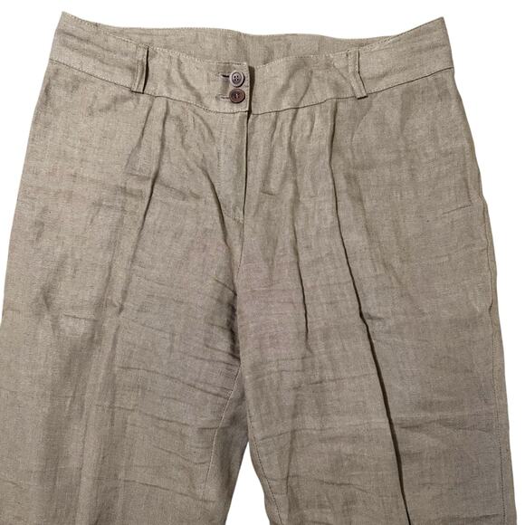 Olivier Strelli Flax Linen Capri Pants Cuffed Taupe Brown EUR 40 / 31" Waist - Picture 2 of 9